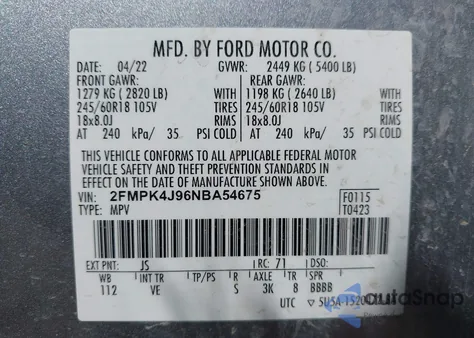2022 Ford Edge Sel z USA, uszkodzony, nr VIN 2FMPK4J96NBA54675